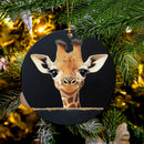 Baby Giraffe Peeking Over A Black Wall Mica Circle Ornament