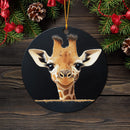 Baby Giraffe Peeking Over A Black Wall Mica Circle Ornament
