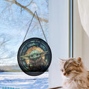 Baby Yoda 1 Round Stained Glass Window Hanging Panel Suncatcher