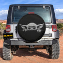 Baby Yoda Peeking Over A Black Wall Car Spare Tire Cover