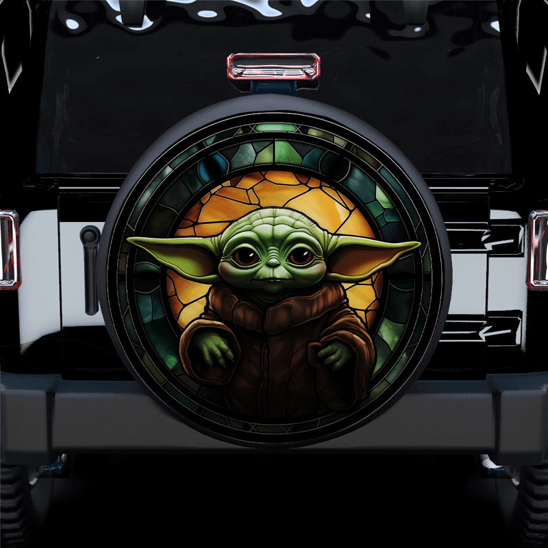 Baby Yoda Glass Car Spare Tire Covers Gift For Campers