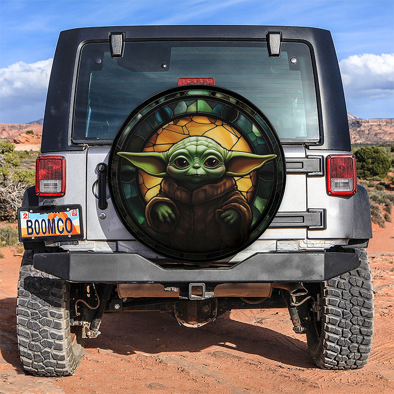 Baby Yoda Glass Car Spare Tire Covers Gift For Campers
