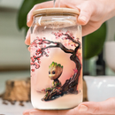 Baby Groot Cherry Blossom Japan Style Glass Can