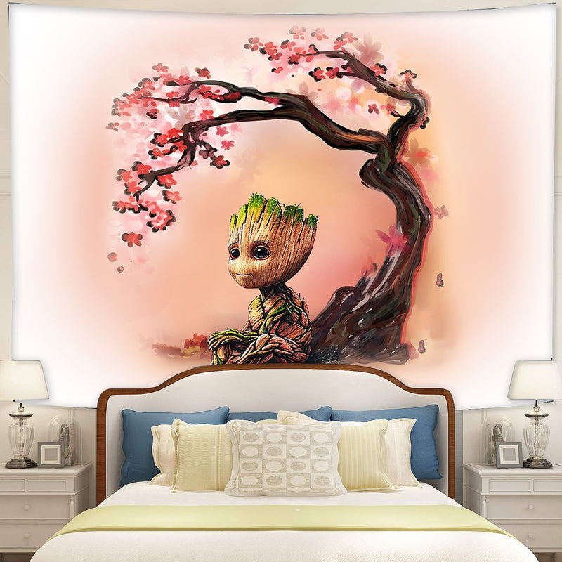 Baby Groot Cherry Blossom Tapestry Room Decor