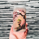 Baby Groot Cherry Blossom Japan Style Glass Can