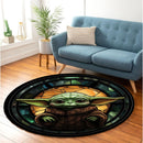 Baby Yoda Stained Glass Round Rug