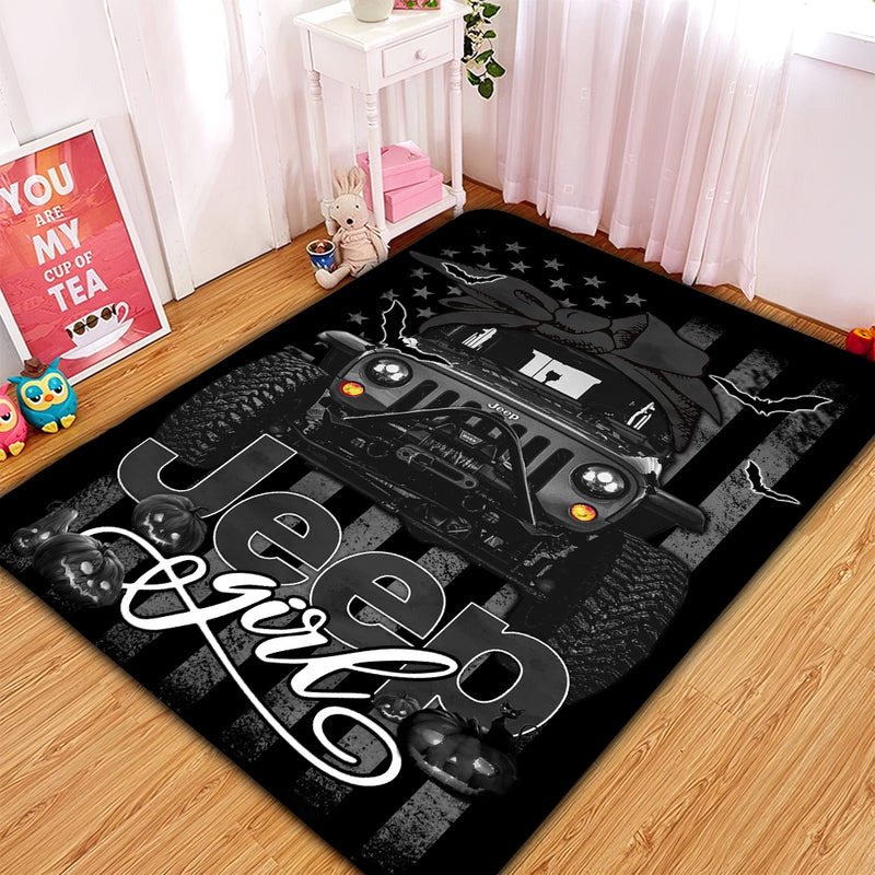 Black Jeep Girl Halloween Carpet Rug Home Room Decor