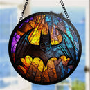 Batman Logo Round Stained Glass Window Hanging Panel Suncatcher