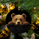 Bear Peeking Over A Black Wall Mica Circle Ornament