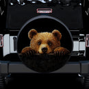 Bear Peeking Over A Black Wall Car Spare Tire Cover