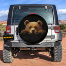 Bear Peeking Over A Black Wall Car Spare Tire Cover