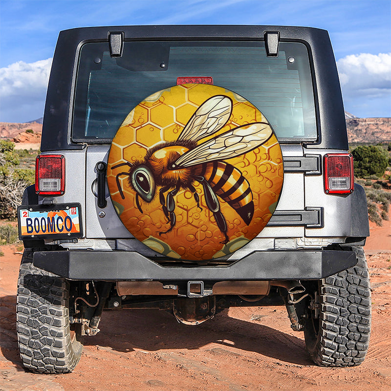 Honey Bee Cartoon Car Spare Tire Covers Gift For Campers