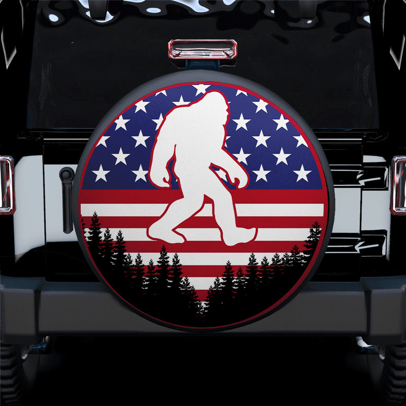 Bigfoot Sasquatch American Flag Car Spare Tire Covers Gift For Campers