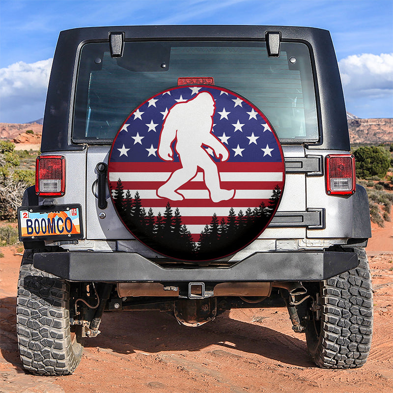 Bigfoot Sasquatch American Flag Car Spare Tire Covers Gift For Campers