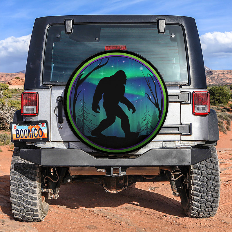 Bigfoot Aurora Walking Northern Lights Jeep Car Spare Tire Covers Gift For Campers