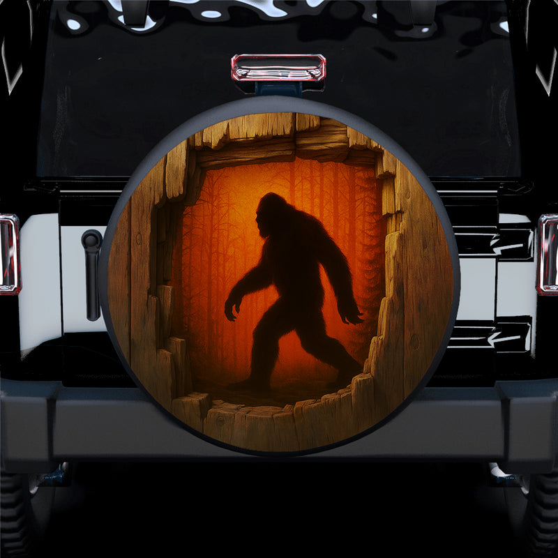 Bigfoot Silhouette in the Woods Jeep Car Spare Tire Cover
