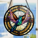 Hummingbird Round Stained Glass Window Hanging Panel Suncatcher