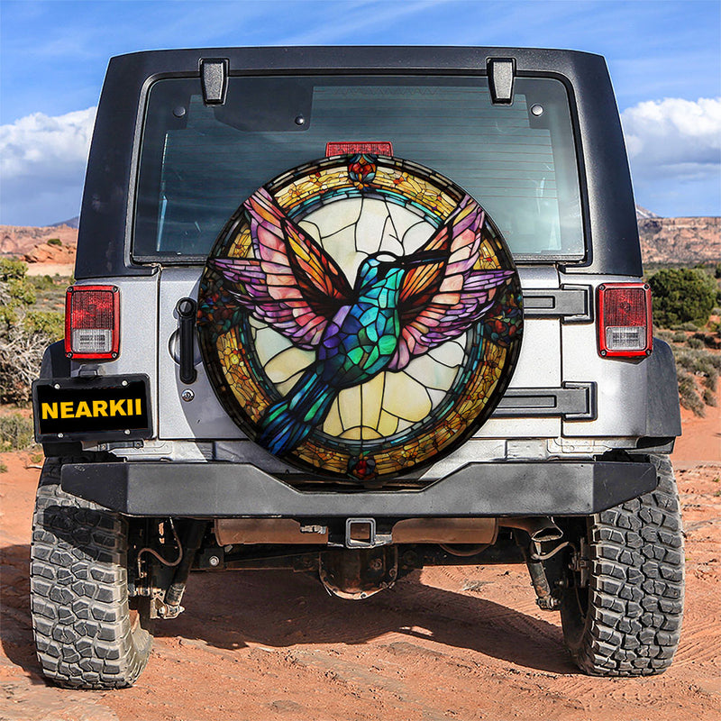 Hummingbird Stained Glass Car Spare Tire Cover