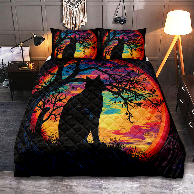 Black Cat Night Quilt Bed Sets