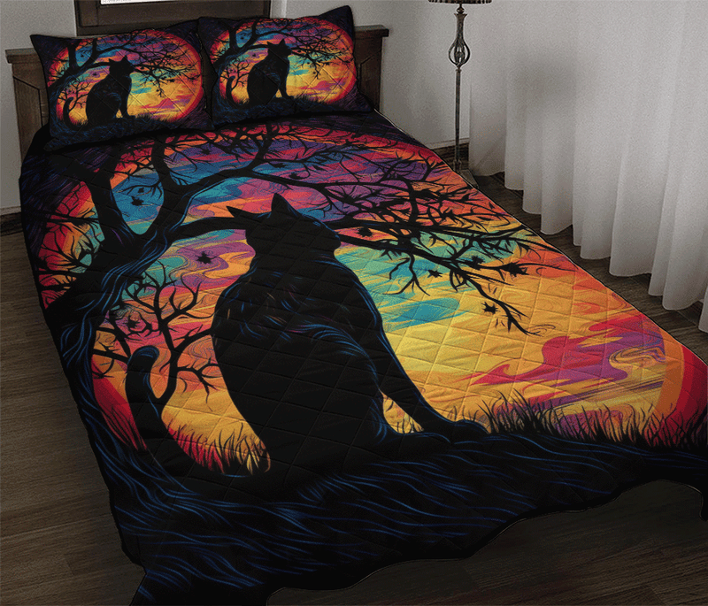 Black Cat Night Quilt Bed Sets
