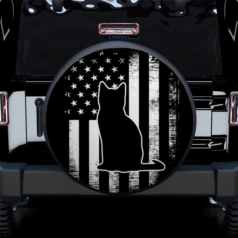 Black Cat American US Flag Car Spare Tire Cover
