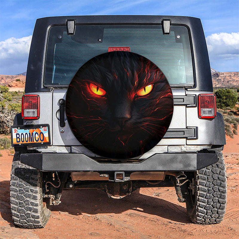 Black Cat Eyes Car Spare Tire Covers Gift For Campers