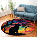 Black Cat Night Round Rug