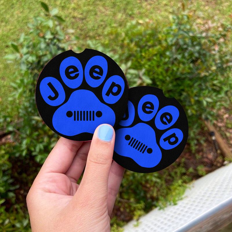 Blue Jeep Paw Car Coasters Auto Cup Holder