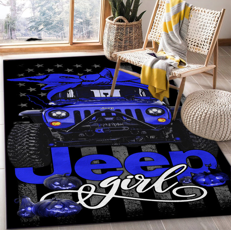 Blue Jeep Girl Halloween Carpet Rug Home Room Decor