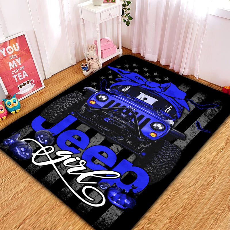 Blue Jeep Girl Halloween Carpet Rug Home Room Decor