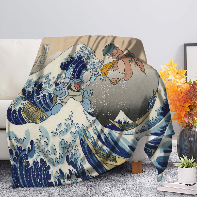 Bulbasaur Vs Charizard Pokemon The Great Wave Premium Blanket