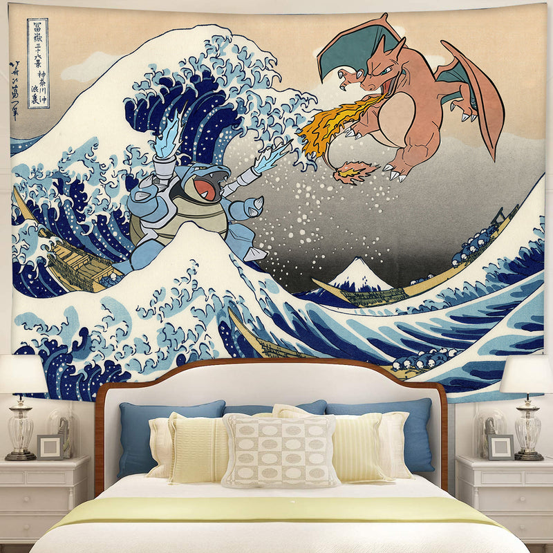 Bulbasaur Vs Charizard Pokemon The Great Wave Tapestry Room Decor