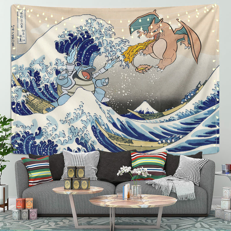 Bulbasaur Vs Charizard Pokemon The Great Wave Tapestry Room Decor