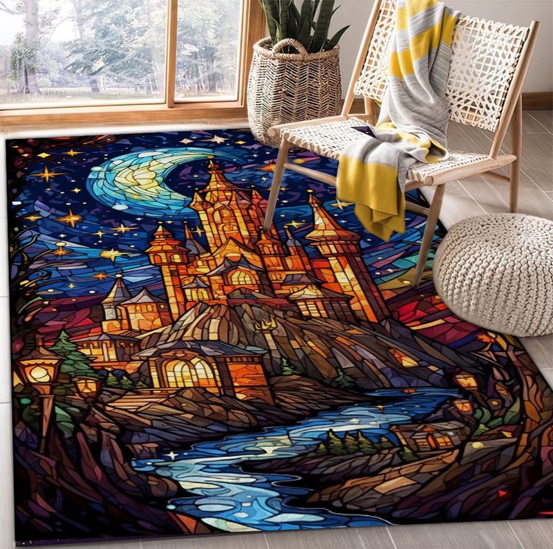 Castle Stained Glass Carpet Rug Home Room Decor