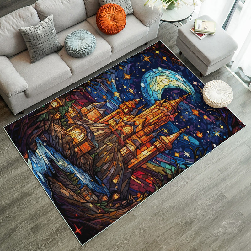 Castle Stained Glass Carpet Rug Home Room Decor