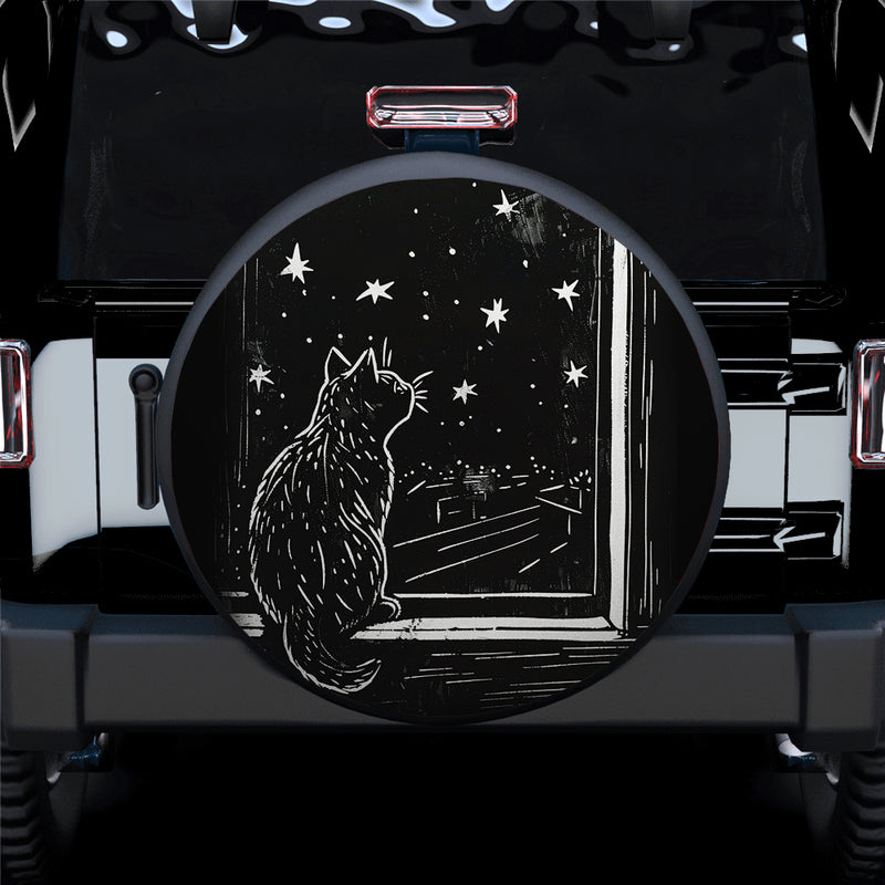A cat sitting at the window Car Spare Tire Cover