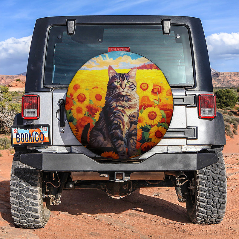 Cat With Sunflower Painting Car Spare Tire Covers Gift For Campers