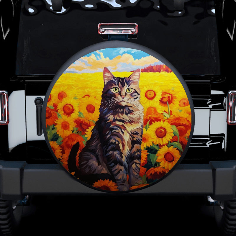 Cat With Sunflower Painting Car Spare Tire Covers Gift For Campers