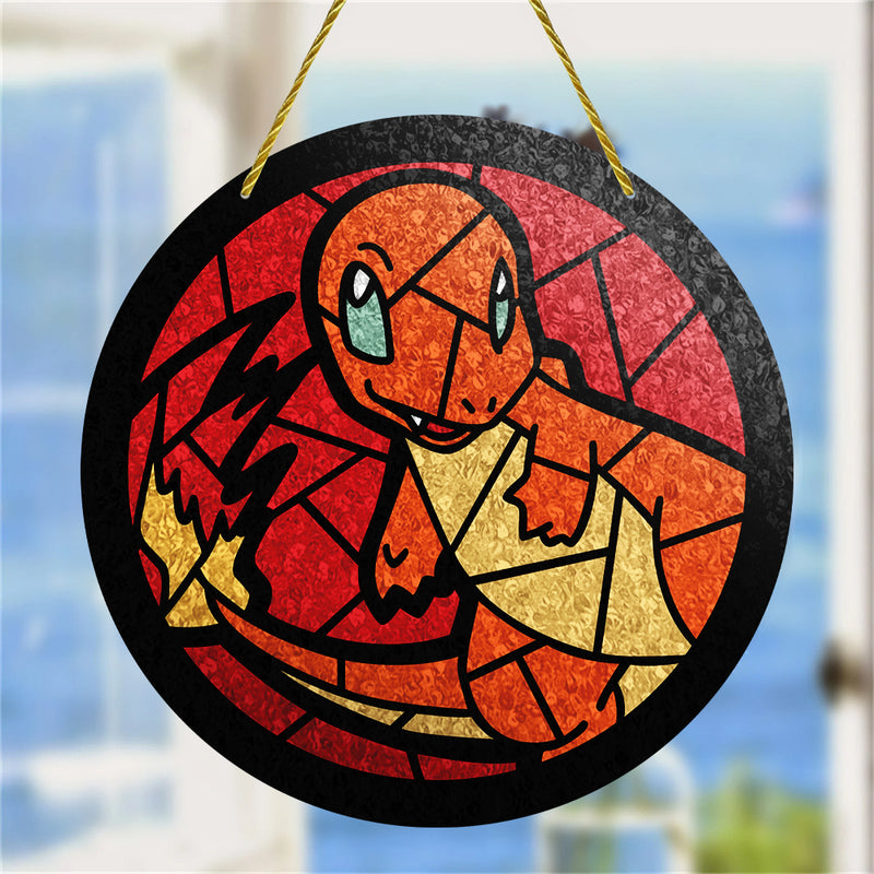 Charmander Pokemon Anime Round Stained Glass Window Hanging Panel Suncatcher