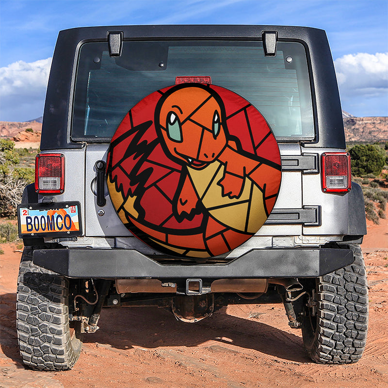 Charmander Pokemon Stained Glass Car Spare Tire Covers Gift For Campers