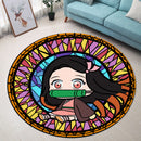 Chibi Nezuko Demon Slayer Stained Glass Round Rug
