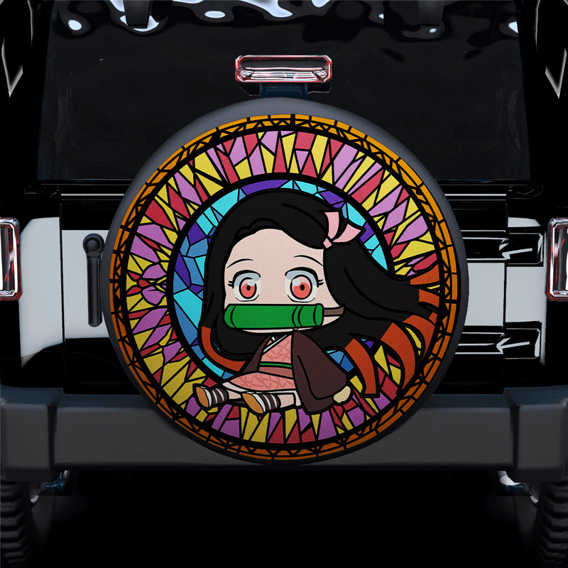 Chibi Nezuko Demon Slayer Stained Glass Car Spare Tire Cover