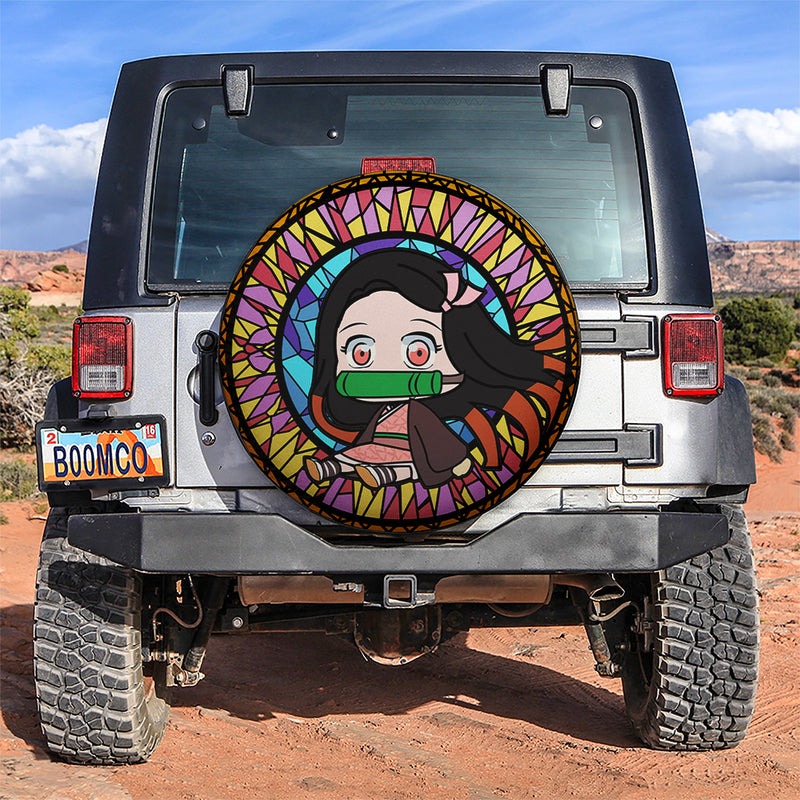 Chibi Nezuko Demon Slayer Stained Glass Car Spare Tire Cover