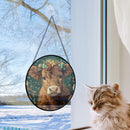 Cow Round Stained Glass Window Hanging Panel Suncatcher