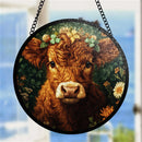 Cow Round Stained Glass Window Hanging Panel Suncatcher