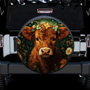 Highland Cow Flower Car Spare Tire Cover