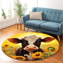 Cow Sunflower Round Rug