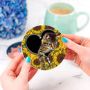 Cute Cat Sunflower Zipper Ceramic Drink Coasters