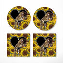 Cute Cat Sunflower Zipper Ceramic Drink Coasters
