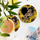 Cute Cat Sunflower Zipper Ceramic Drink Coasters